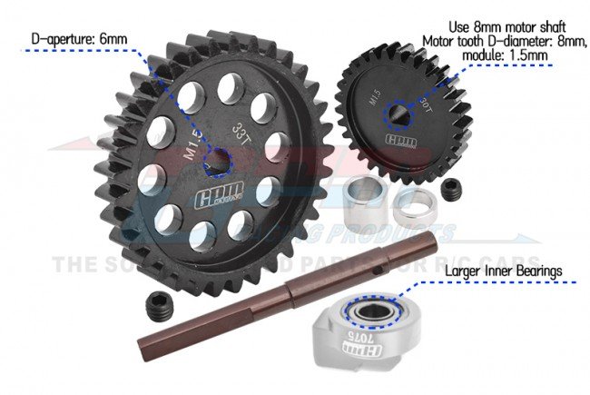 TRAXXAS XRT 8S 40CR Carbon Steel M1.5 Spur Gear 33T + Motor Gear 30T - GPM TXM3033TS