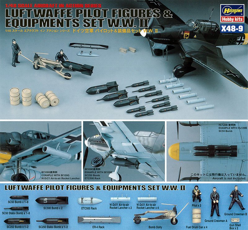 Hasegawa 36009 - 1/48 X48-9 Luftwaffe Pilot Figures and Equipments Set W.W.II Air Craft in Action Series