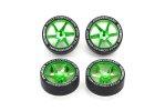 Tamiya 95666 - Jr Fully Cowled Mini 4WD 30th Anniversary Super Hard Low Profile Tires & Matte Green Plated Wheels