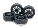 Tamiya 15534 - Jr Small Diameter Low Friction Low-Profile Tires (26mm) & Carbon Wheels (Fin)