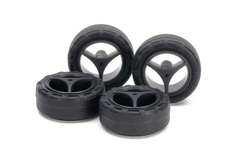 Tamiya 15543 - Jr 24mm Super Hard Small Dia. Narrow Tires w/3-Spoke Carbon Wheels