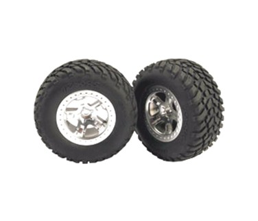 Traxxas (#5873) MOUNTED REAR TIRE SATIN CHROME WHEEL