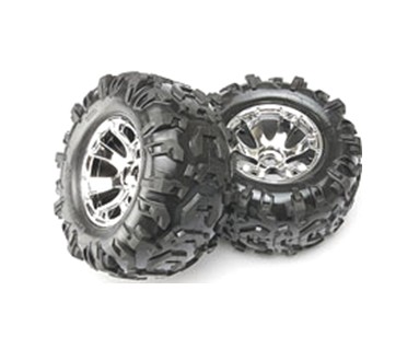 Traxxas (#5673) MOUNTED CANYON TIRE CHROME GEODE WHEEL